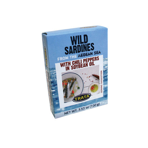 Trata sardines with chili peppers in soybean oil
